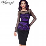 Vfemage Womens Elegant Sexy See Through Crochet Belted Patchwork Party Evening Club Special Occasion Fitted Bodycon Dress 4015