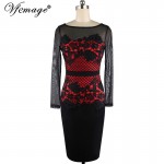 Vfemage Womens Elegant Sexy See Through Crochet Belted Patchwork Party Evening Club Special Occasion Fitted Bodycon Dress 4015