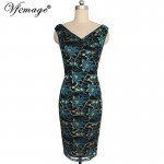 Vfemage Womens Elegant Sexy V Neck Floral Lace Sleeveless Tunic Casual Party Club Clubwear Pencil Sheath Dress 2643