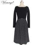 Vfemage Womens Elegant Vintage Autumn Winter Polka Dot Belted Tunic Pinup Work Office Casual Party A Line Skater Dress 2127