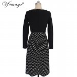 Vfemage Womens Elegant Vintage Autumn Winter Polka Dot Belted Tunic Pinup Work Office Casual Party A Line Skater Dress 2127