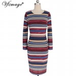 Vfemage Womens Elegant Vintage Colorblock Colorful Stripe Winter Spring Casual Party Pencil Sheath Bodycon Dress 4608