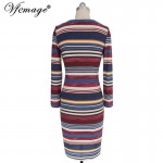 Vfemage Womens Elegant Vintage Colorblock Colorful Stripe Winter Spring Casual Party Pencil Sheath Bodycon Dress 4608