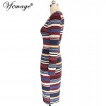 Vfemage Womens Elegant Vintage Colorblock Colorful Stripe Winter Spring Casual Party Pencil Sheath Bodycon Dress 4608