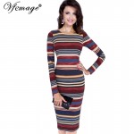 Vfemage Womens Elegant Vintage Colorblock Colorful Stripe Winter Spring Casual Party Pencil Sheath Bodycon Dress 4608