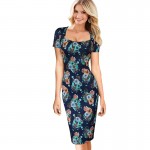 Vfemage Womens Elegant Vintage Floral Flower Print Square Neck Pinup Casual Party Casual Pencil Sheath Summer Dress 2023