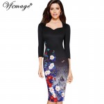 Vfemage Womens Elegant Vintage Floral Print Charming Pinup Cap Sleeve Casual Party Evening Vestidos Pencil Sheath Dress 3013