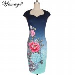 Vfemage Womens Elegant Vintage Floral Print Charming Pinup Cap Sleeve Casual Party Evening Vestidos Pencil Sheath Dress 3013