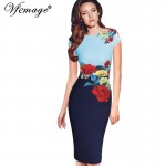 Vfemage Womens Elegant Vintage Flower Floral Print Frill Ruched Charming Casual Party Bodycon Sheath Fitted Vestidos Dress 2566