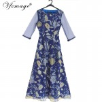 Vfemage Womens Elegant Vintage Flower Floral Print See Through Mesh Casual Charming Party Ball Gown Long Maxi Dress 2519