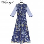 Vfemage Womens Elegant Vintage Flower Floral Print See Through Mesh Casual Charming Party Ball Gown Long Maxi Dress 2519