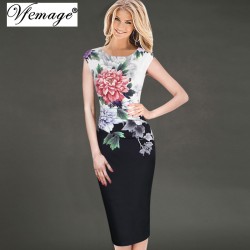 Vfemage Womens Elegant Vintage Flower Floral Printed Ruched Casual Vestidos Bridesmaid Mother of Bride Evening Party Dress 3156