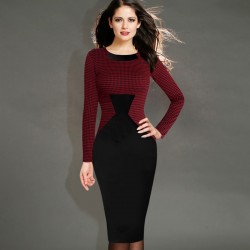 Vfemage Womens Elegant Vintage Houndstooth Colorblock Tunic Wear To Work Business Casual Party Bodycon Pencil Dress 461