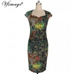 Vfemage Womens Elegant Vintage Peacock Feathers Print Retro Cap Sleeve Vestidos Casual Party Evening Sheath Bodycon Dress 3926