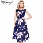 Vfemage Womens Elegant Vintage Polka Dot Floral Flower Print Tunic Wear To Work Office Casual Party A-Line Skater Dress 2588