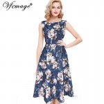 Vfemage Womens Elegant Vintage Polka Dot Floral Flower Print Tunic Wear To Work Office Casual Party A-Line Skater Dress 2588