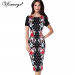 Vfemage Womens Elegant Vintage Polka Dot Flower Pinup Slim Tunic Casual Wear To Work Party Pencil Sheath Bodycon Dress 4331