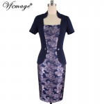 Vfemage Womens Elegant Vintage Retro Faux Twinset Jacquard Fabric Slim Patchwork Work Office Party Bodycon Sheath Dress 6125