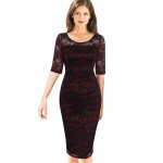 Vfemage Womens Elegant Vintage Rockabilly See Through Floral Lace Casual Party Bodycon Pencil Sheath Fitted Dress 3146