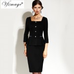 Vfemage Womens Elegant Vintage Square Neck Peplum Tunic Wear To Work Office Business Casual Pencil Sheath Fitted Dress 4060