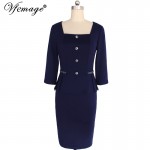 Vfemage Womens Elegant Vintage Square Neck Peplum Tunic Wear To Work Office Business Casual Pencil Sheath Fitted Dress 4060