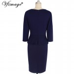 Vfemage Womens Elegant Vintage Square Neck Peplum Tunic Wear To Work Office Business Casual Pencil Sheath Fitted Dress 4060