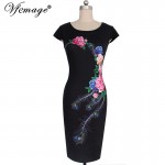 Vfemage Womens Elegant Vintage Summer Floral Flower Peacock Printed Slim Pinup Casual Party Evening Sheath Bodycon Dress 3035