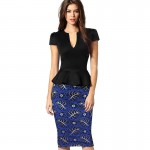 Vfemage Womens Peplum Elegant Sexy Deep V Neck Cap Sleeve Tunic Slim Casual Party Club Clubwear Bodycon Sheath Pencil Dress 2113