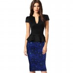 Vfemage Womens Peplum Elegant Sexy Deep V Neck Cap Sleeve Tunic Slim Casual Party Club Clubwear Bodycon Sheath Pencil Dress 2113