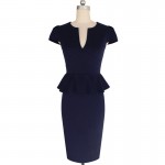 Vfemage Womens Peplum Elegant Sexy Deep V Neck Cap Sleeve Tunic Slim Casual Party Club Clubwear Bodycon Sheath Pencil Dress 2113