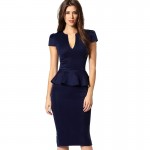 Vfemage Womens Peplum Elegant Sexy Deep V Neck Cap Sleeve Tunic Slim Casual Party Club Clubwear Bodycon Sheath Pencil Dress 2113