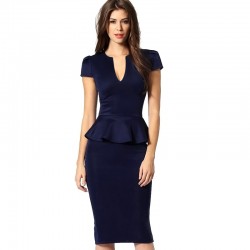 Vfemage Womens Peplum Elegant Sexy Deep V Neck Cap Sleeve Tunic Slim Casual Party Club Clubwear Bodycon Sheath Pencil Dress 2113