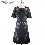 Vfemage Womens Rhinestone Elegant Vintage Flower Printed Lace Tunic Party Special Occasion Vestidos Skater A-Line Dress 3093