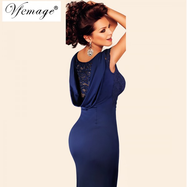 Vfemage Womens Sexy Elegant Crochet Lace See Through Evening Party Special Occasion Mother of Bride Sheath Bodycon Dress 4061