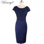 Vfemage Womens Sexy Elegant Crochet Lace See Through Evening Party Special Occasion Mother of Bride Sheath Bodycon Dress 4061