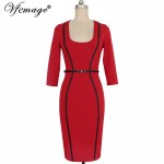 Vfemage Womens Sexy Elegant Square Neck Belted Business Casual Party Club Wear To Work Office Pencil Sheath Bodycon Dress 4046