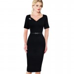 Vfemage Womens Sexy Elegant Vintage Brooch V Neck Belted Slim Business Casual Party Bodycon Fitted Pencil Dress 2080