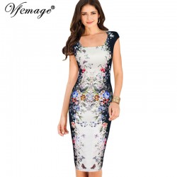 Vfemage Womens Summer Elegant Floral Butterfly Print Charming Pinup Cap Sleeve Casual Party Bodycon Sheath Dress 2959