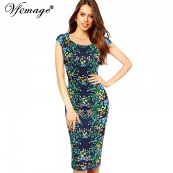 Vfemage Womens Summer Elegant Floral Leaf Print Cap Sleeve Casual Party Beach Sheath Bodycon Vestidos Pencil Dress 3036