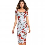Vfemage Womens Summer Elegant Floral Printed Vintage Pinup Short Sleeve Casual Wear To Work Party Bodycon Sheath Dress 4768
