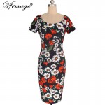 Vfemage Womens Summer Elegant Floral Printed Vintage Pinup Short Sleeve Casual Wear To Work Party Bodycon Sheath Dress 4768