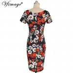 Vfemage Womens Summer Elegant Floral Printed Vintage Pinup Short Sleeve Casual Wear To Work Party Bodycon Sheath Dress 4768