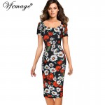 Vfemage Womens Summer Elegant Floral Printed Vintage Pinup Short Sleeve Casual Wear To Work Party Bodycon Sheath Dress 4768