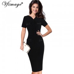 Vfemage Womens Summer Elegant Slim Tunic Button Vintage Casual Wear To Work Business Office Pencil Sheath Bodycon Dress 4487