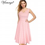 Vfemage Womens Summer Elegant Vintage Draped Frill Polka Dot Patchwork Sleeveless Casual Work Party A-Line Skater Dress 2922