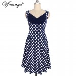 Vfemage Womens Summer Elegant Vintage Draped Frill Polka Dot Patchwork Sleeveless Casual Work Party A-Line Skater Dress 2922