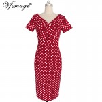 Vfemage Womens Vintage Pinup Rockabilly Bow V Neck Polka Dot Career Casual Work Party Sheath Wiggle Pencil Dress 2901