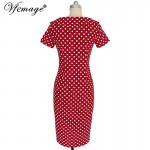 Vfemage Womens Vintage Pinup Rockabilly Bow V Neck Polka Dot Career Casual Work Party Sheath Wiggle Pencil Dress 2901