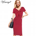 Vfemage Womens Vintage Pinup Rockabilly Bow V Neck Polka Dot Career Casual Work Party Sheath Wiggle Pencil Dress 2901