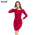 Viifaa 2016 Plus Size 6XL Women Casual Dress Cute Owl Print Oversized Clothing Elegant Ladies Long Sleeve Bodycon Office Dresses